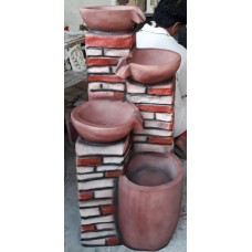 3 Bowl Brick Finish Fibre Water Fountain Home Decor and Gifting 36 Inches 