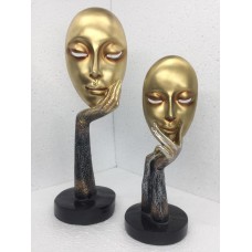 Beautiful Polyresin Antique Gold Lady Face Statue Home Decor Set Of 2 | 15X5 Inches