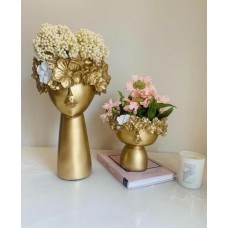 Beautiful Lady Face Planter With Flowers Set of 2 Home Garden Decor