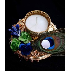 Beautiful Tea Candle Holder With Peacock Feather
