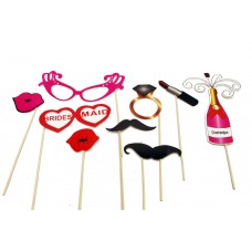 Bride To Be Red Photo Booth Props with Wooden Sticks - Pack of 16