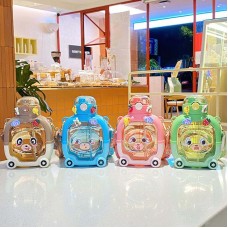 Cartoon Bear Design Plastic Portable Water Bottle With Straw For School Student 1000 ML