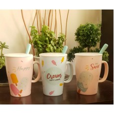 Ceramic Mug with Steel Spoon and Ceramic Lid - Gift for Kids