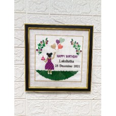 Customised Baby Girl Happy Birthday Embroidered Hand Made Artwork For Home Office Wall Décor Frame