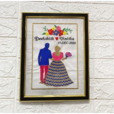 Customised Engagement or Anniversary Embroidered Hand Made Artwork For Home Office Wall Décor Frame