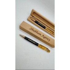Customised Golden Flake Pen With Name Engraved Wooden Box - Corporate Gifts