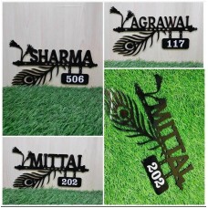 Customised Name Plate Krishna Peacock Feather Theme - Nameplate Gifts