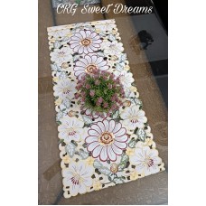 Cut work Self Silk Full Embroidery Dining table Runner with Beautiful Border Designing - Dining Gifts