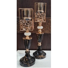 Designer Black And Golden Tall Candle Stand - Festive