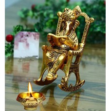 Ganesha on Swing Chair showpiece With Brass Kuber Diya