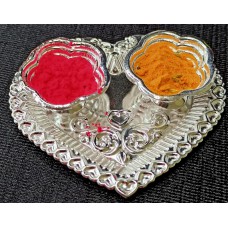 German Silver Heart Shaped Haldi Kumkum Plate