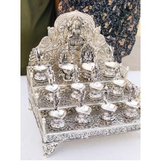 German Silver Lotus Laxmi Singhasan 12x12 Inches - Festive Gifts