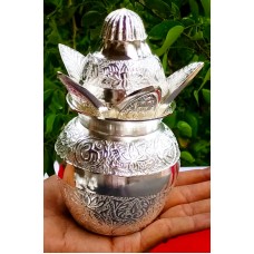 German Silver Nakashi Kalasha Set with Mango Leaf and Coconut - Festive Gifts
