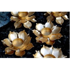 Golden Metal Lotus Flower T-light Holder Diwali Diya Decoration Home Item Set of 6 - Home Decor Gifts