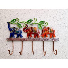 Metal Handmade Elephant Caravan Key Holder With 5 Hooks for Home Decor Entrance Door Wall Mounted