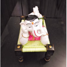 Handcrafted Polyresin Ganesha Resting On Wooden Khat /cot
