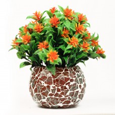 Artificial Flowers with Crackle Glass Pot 
