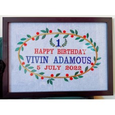 Happy Birthday Oval Embroidered Hand Made Artwork For Home Office Wall Décor - Birthday Gifts
