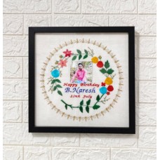 Happy Birthday Round Embroidered Hand Made Artwork For Home Office Wall Décor - Birthday Gifts