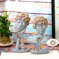 Home Decor Polyresin Lady Face With Hands - Home Decor Gifts Set of 2