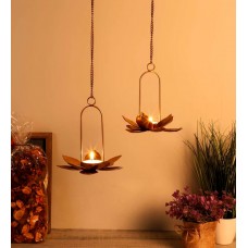 Hook Gold Metal Hanging Tea Light Holder 10 x 5 Inch - Festive Gifts