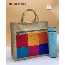 Jute Handbag Natural Jute Cloth Bag Front Side Zip Handy Lunch Bag