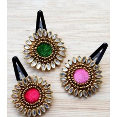 Kundan Tic Tac Ethnic Flower Hair Clips Set of 2 - Women/ Girls Accessories