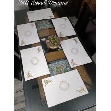 Leatherite Dining Table Placemats with Silver and Gold Design