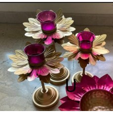 Lotus Candle Pillar With Colorful Glasses