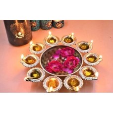 Metal Diya Urli Bowl for Home Decor Diwali Gift Tea Light Holder Set of 2 - Home Decor Gifts