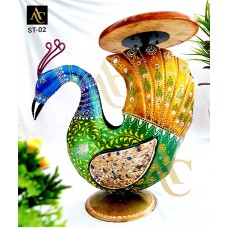 Metal Peacock With Wooden Top Stool - Home Decor / Festive 