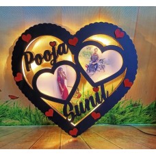 Personalised Heart Shaped MDF Frame with LED 15x15 Inches - Valentine's Day Anniversary Gifts