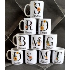 Personalised Name Monogram Initial Floral Ceramic Coffee Mug 350 ml - Occasional Gifts