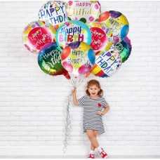 Printed Happy Birthday Round Assorted Design Foil Balloon(Set Of 10)