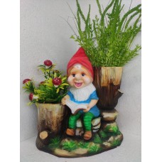 Resin Sitting Dwarf Planter with 2 Planting Pots Home Decor 