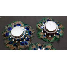 Tea Lights with Peacock Feathers