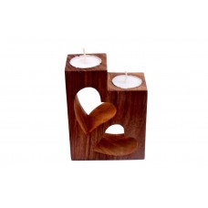 Wooden Heart Design Tea Light Candle Stand - Festive Gift
