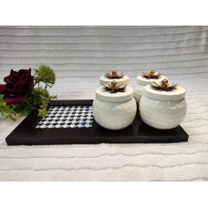 Wooden Platter With 4 Jars