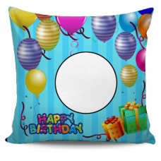 Happy Birthday Cushion Blue Background with Balloons