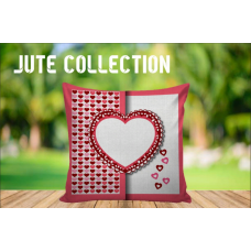 Jute Cushion Pillow Multi Red Hearts