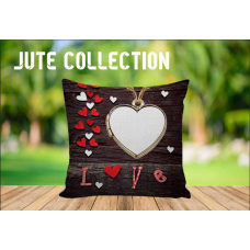 Jute Cushion Pillow Gold Heart